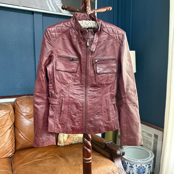 Bod & Christensen S Burgundy Butter Soft Leather Moto Style Jacket AMAZING - Picture 1 of 12